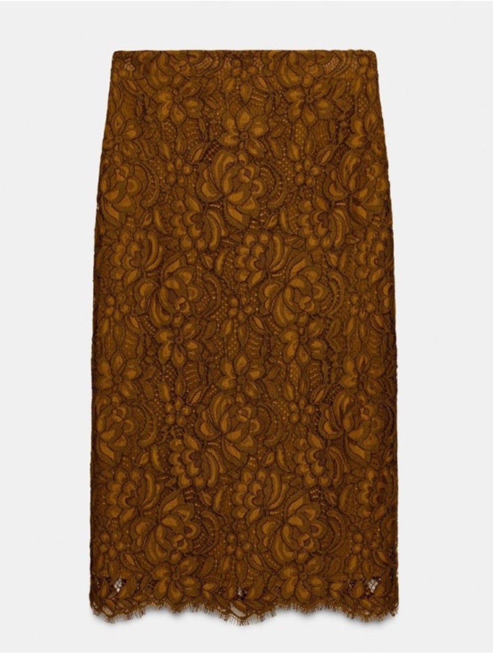 Zara Lace Midi Skirt in Caramel